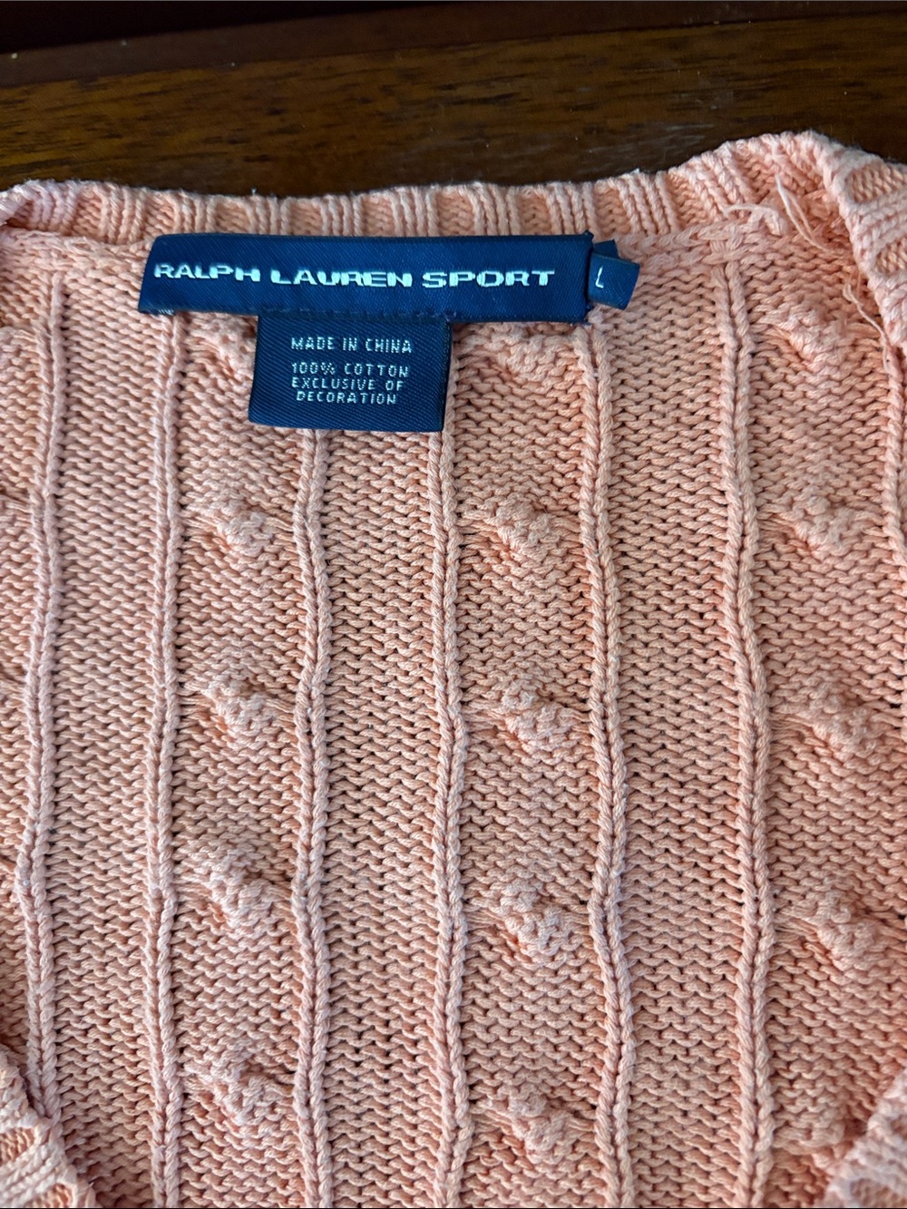 Ralph Lauren Peach Cable V-Neck Sweater - Picture 2 of 6